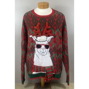 Holiday Time Men's Sz 2XL Ugly Holiday Christmas Sweater Llama Heads and Tails
